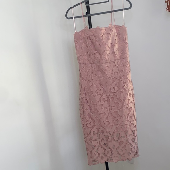 Bardot Strap Pink Lace Dress - Picture 16 of 16